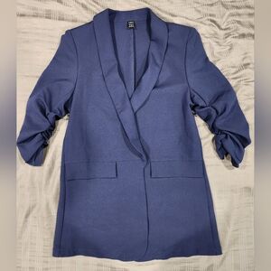 3/4 Sleeve Open Front Blazer (color:Navi)
